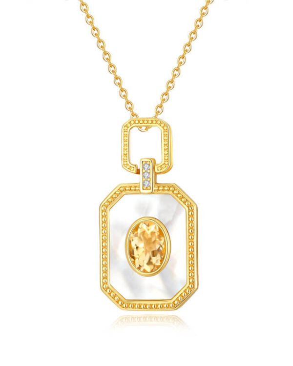 S925 Natural Crystal Necklace White Mother of Pearl Pendant 6