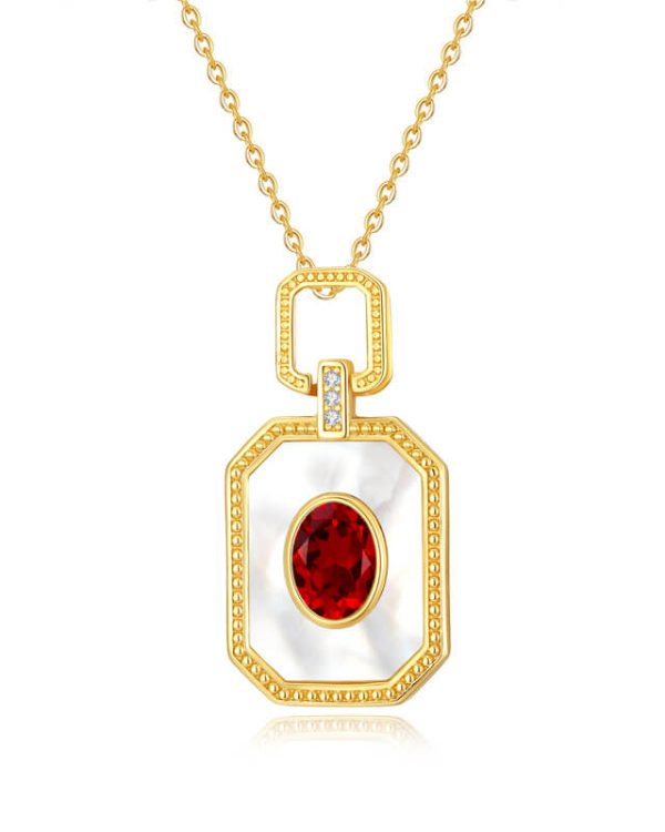 S925 Natural Crystal Necklace White Mother of Pearl Pendant 9