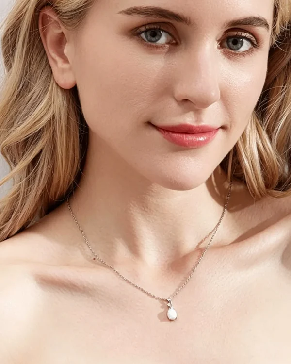 Alternative view of S925 Opal Pendant Necklace Oval Crystal Jewelry for Women