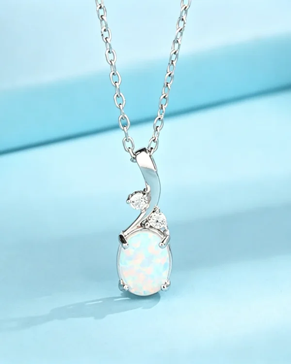 S925 Opal Pendant Necklace Oval Crystal Jewelry for Women