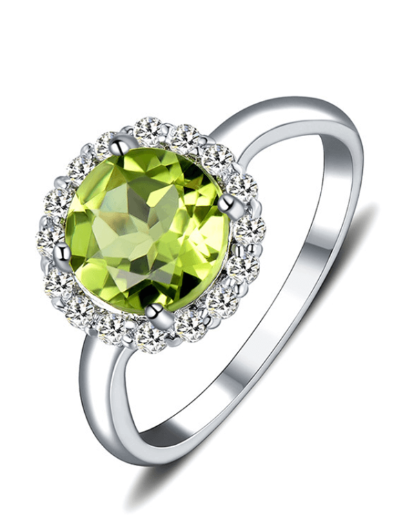 Alternative view of S925 Round Peridot Gemstone Ring Birthstone Jewelry