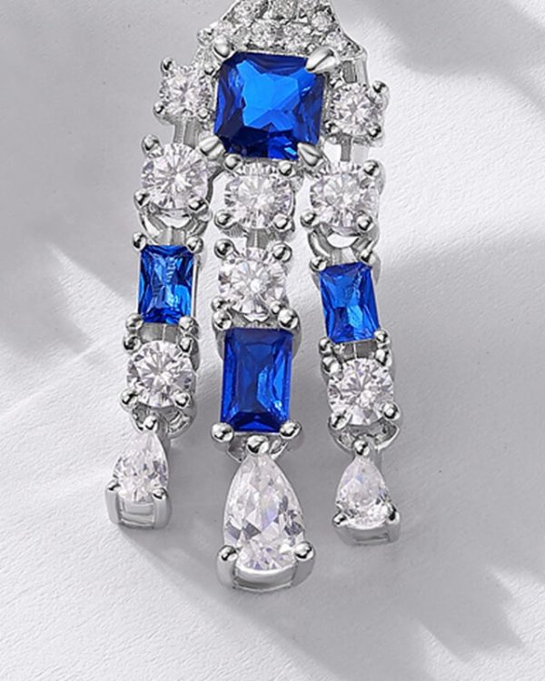 S925 silver Sapphire Long Earrings With High carbon Diamonds 3