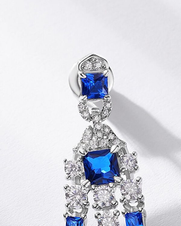 S925 silver Sapphire Long Earrings With High carbon Diamonds 4