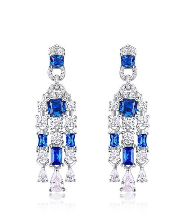 S925 silver Sapphire Long Earrings With High carbon Diamonds 5