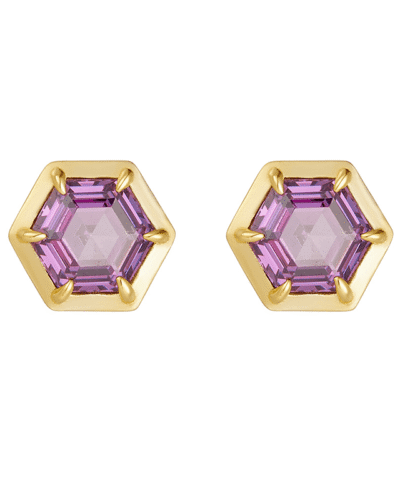 Alternative view of Hexagon Amethyst Stud Natural Birthstone Earring