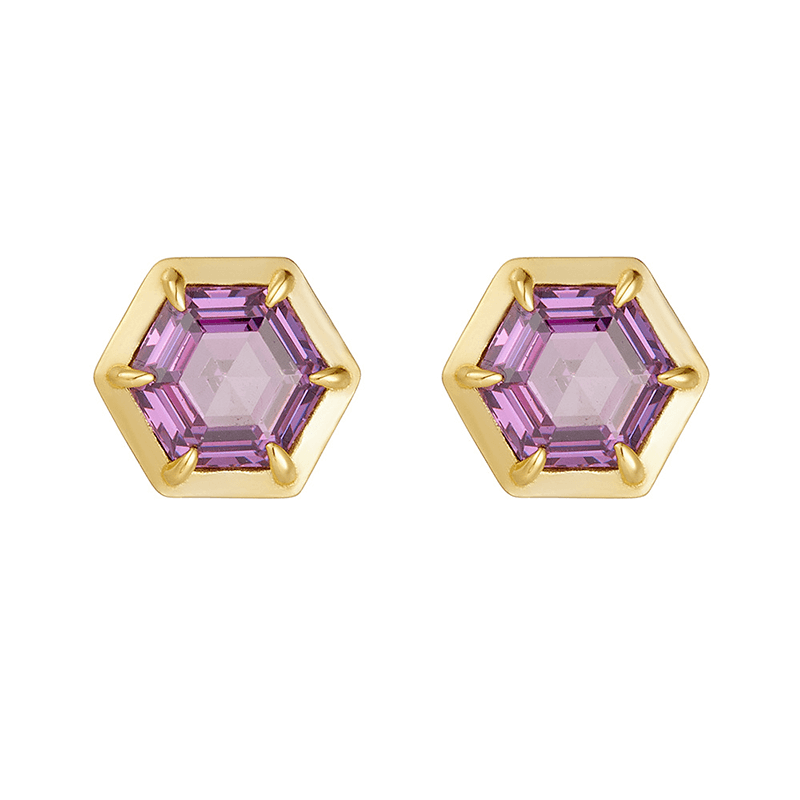 Alternative view of Hexagon Amethyst Stud Natural Birthstone Earring