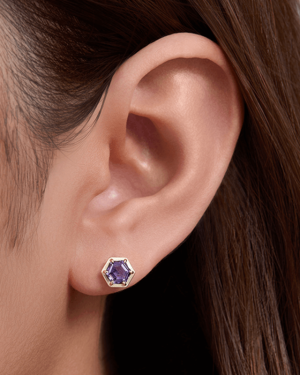 Alternative view of Hexagon Amethyst Stud Natural Birthstone Earring