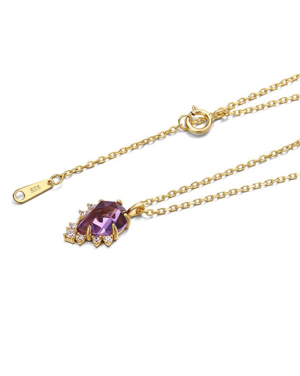 Teardrop Amethyst Birthstone Necklace for Women Sterling Silver Chain 1