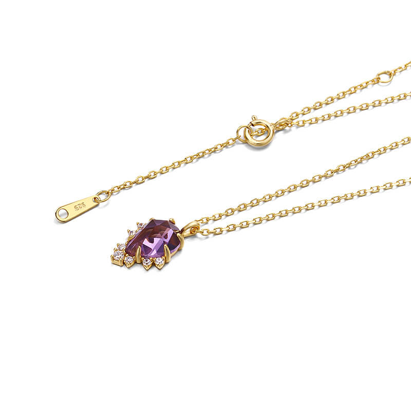 Teardrop Amethyst Birthstone Necklace for Women Sterling Silver Chain - Image 8