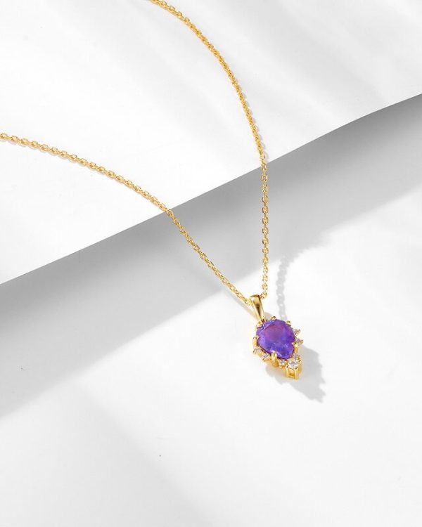 Alternative view of Teardrop Amethyst Birthstone Necklace for Women Sterling Silver Chain