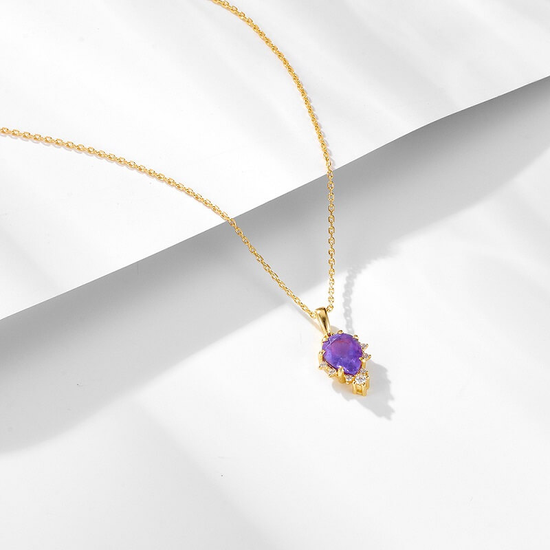 Alternative view of Teardrop Amethyst Birthstone Necklace for Women Sterling Silver Chain
