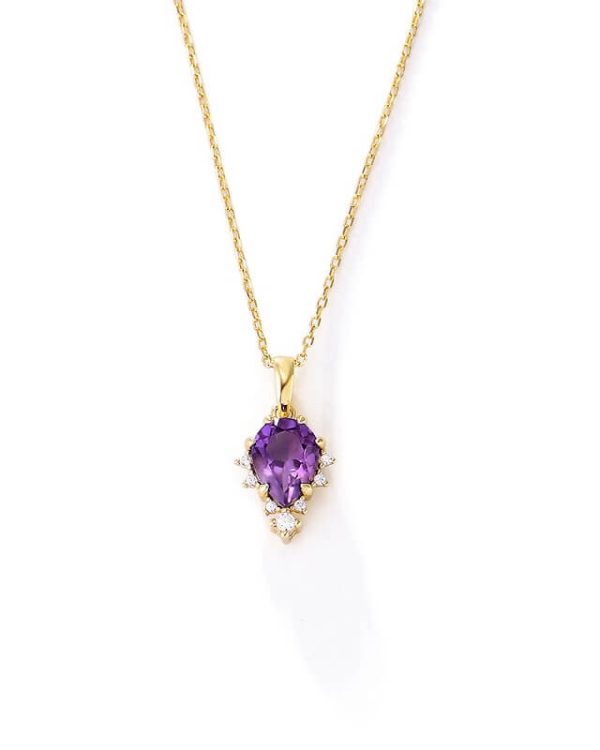 Teardrop Amethyst Birthstone Necklace for Women Sterling Silver Chain 2