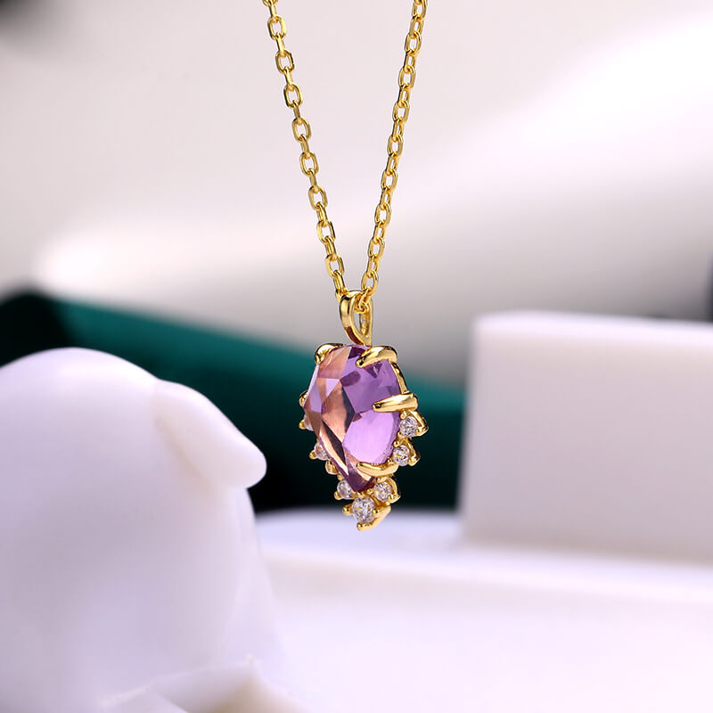 Teardrop Amethyst Birthstone Necklace for Women Sterling Silver Chain 6
