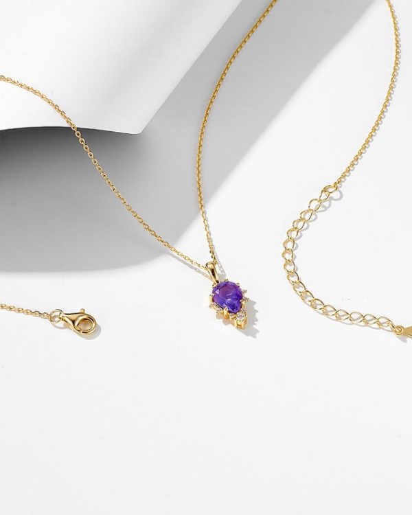 Teardrop Amethyst Birthstone Necklace for Women Sterling Silver Chain 7