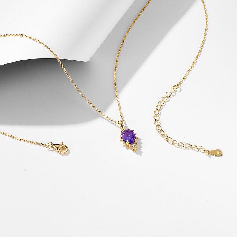 Teardrop Amethyst Birthstone Necklace for Women Sterling Silver Chain 7