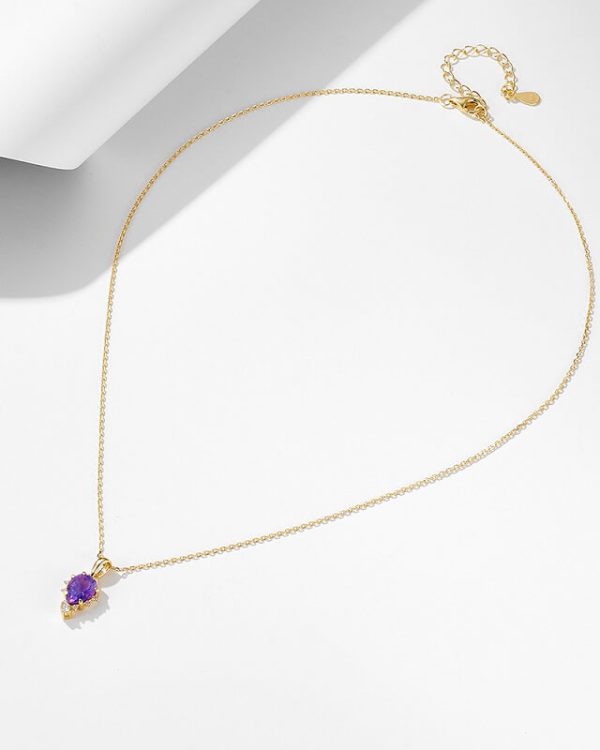 Teardrop Amethyst Birthstone Necklace for Women Sterling Silver Chain 9