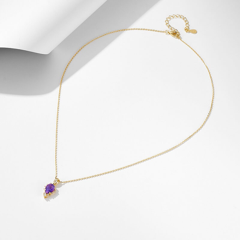 Teardrop Amethyst Birthstone Necklace for Women Sterling Silver Chain - Image 5