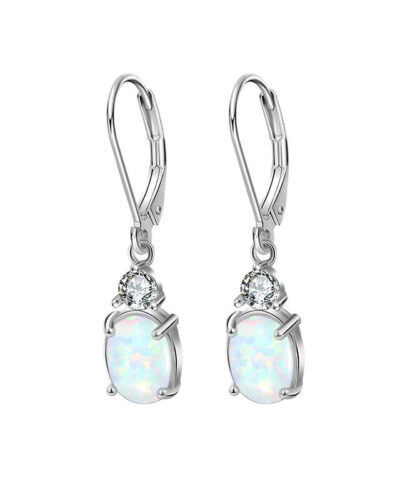 Alternative view of Trendy S925 Oval Cut Opal Leverback Dangle Earrings
