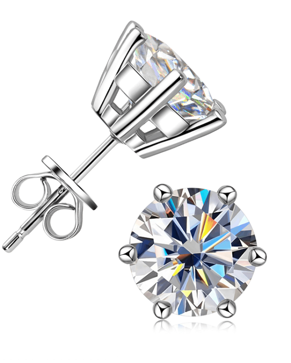 VVS1 Clarity Round Moissanite Earrings Studs 18K Jewelry 1