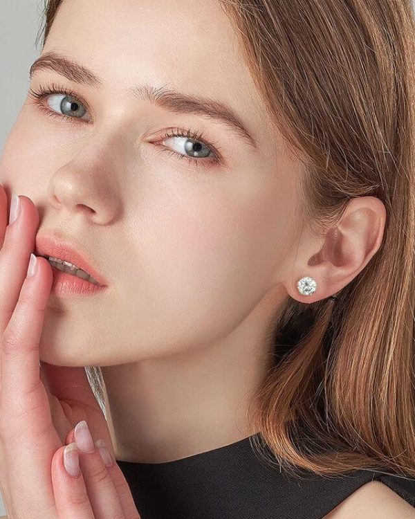 Alternative view of VVS1 Clarity Round Moissanite Studs 18K Plated Earrings Jewelry