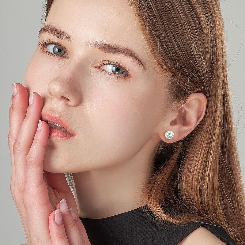 Alternative view of VVS1 Clarity Round Moissanite Studs 18K Plated Earrings Jewelry