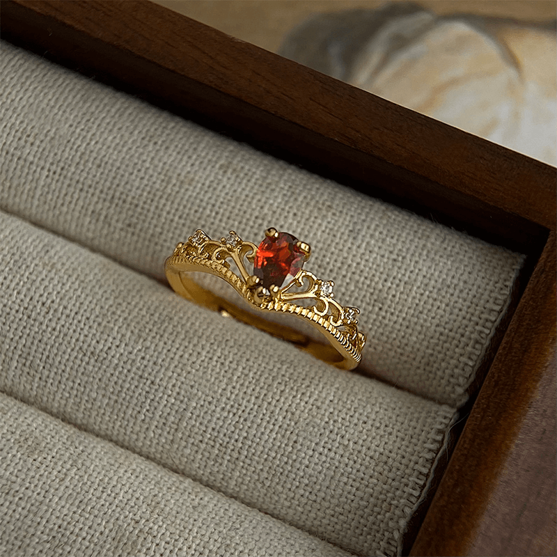 Vine Crown Waterdrop Garnet Stacking Band 2