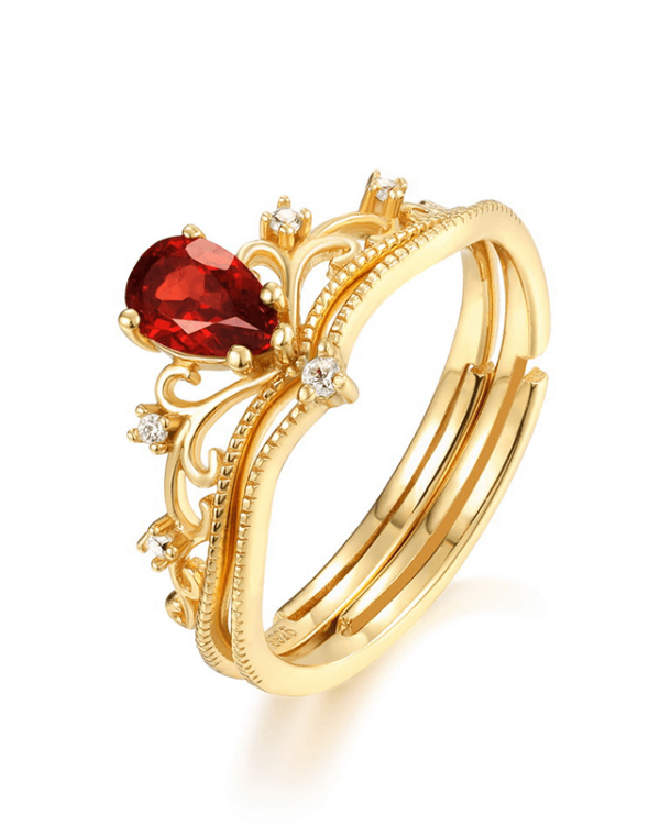 Vine Crown Waterdrop Garnet Stacking Band 3