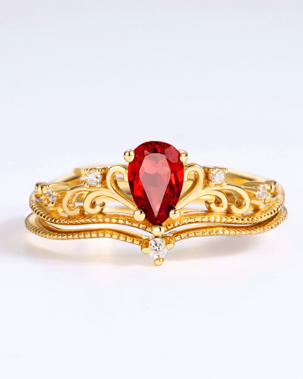 Vine Crown Waterdrop Garnet Stacking Band 6