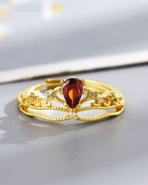 Alternative view of Vine Crown Teardrop Garnet Stacking Band Engagement Rings