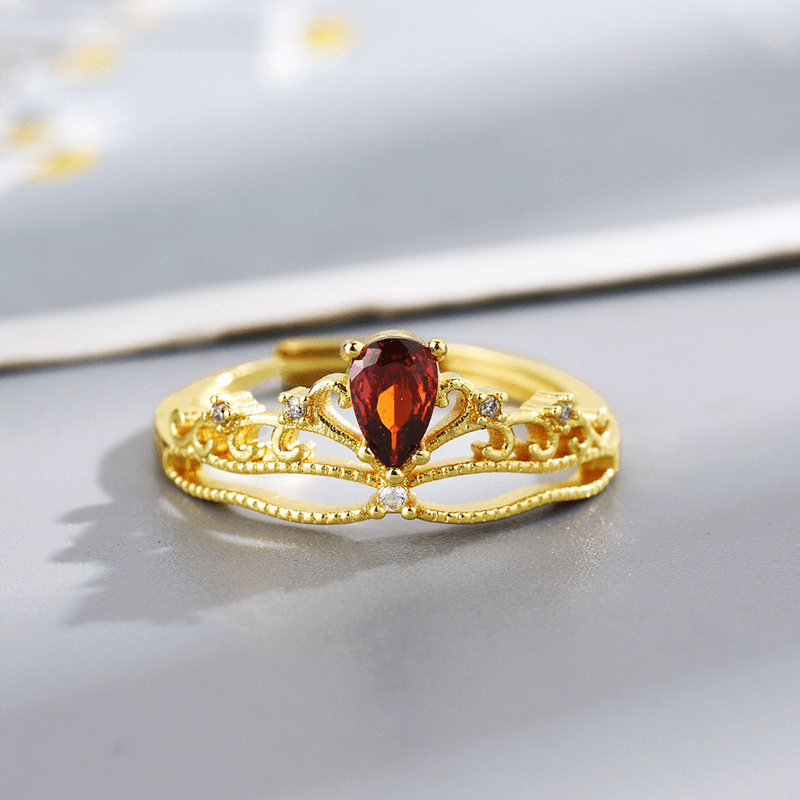 Alternative view of Vine Crown Teardrop Garnet Stacking Band Engagement Rings
