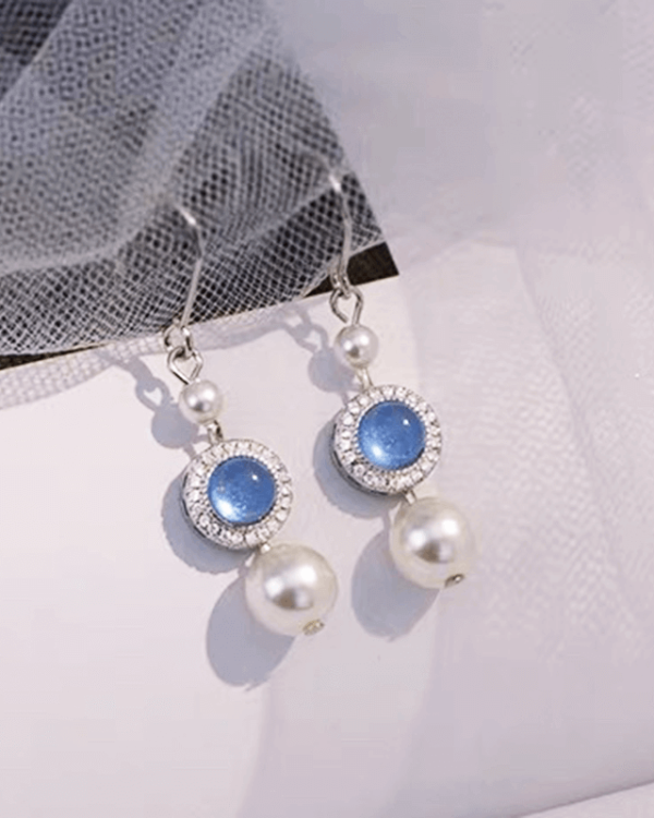 Alternative view of S925 Round Aquamarine Pearl Earrings For Women