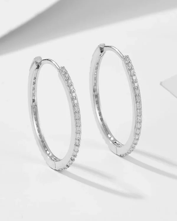 Alternative view of 925 Sterling Silver Round Cubic Zirconia Huggie Hoops Earring