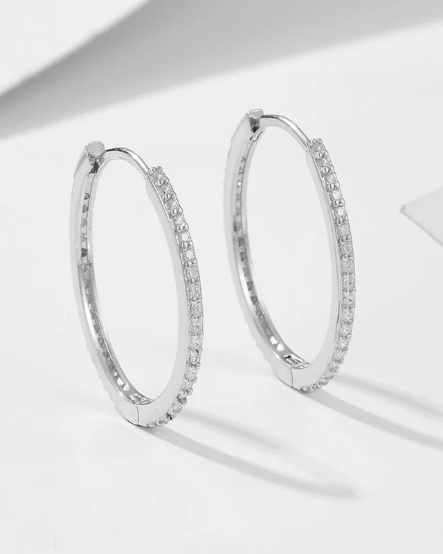 Alternative view of 925 Sterling Silver Round Cubic Zirconia Huggie Hoops Earring