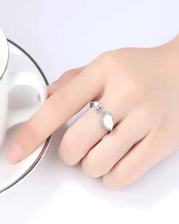 Alternative view of 925 Sterling Silver Birthstone Open Opal Teardrop Ring