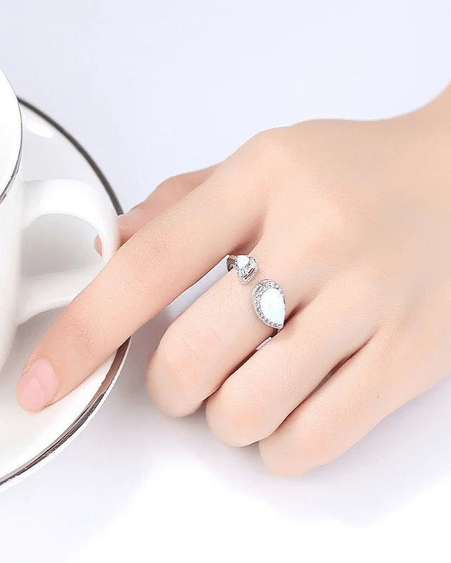 Alternative view of 925 Sterling Silver Birthstone Open Opal Teardrop Ring