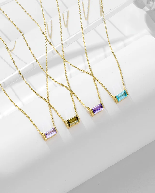 Colorful Birthday Stone Pendant S925 Collarbone Chain