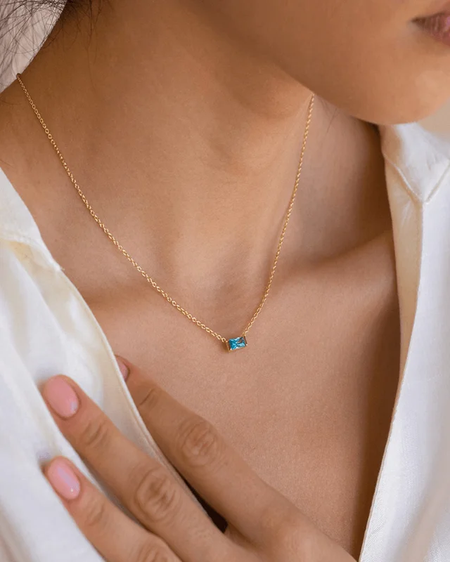 Alternative view of Colorful Birthday Stone Pendant S925 Collarbone Chain