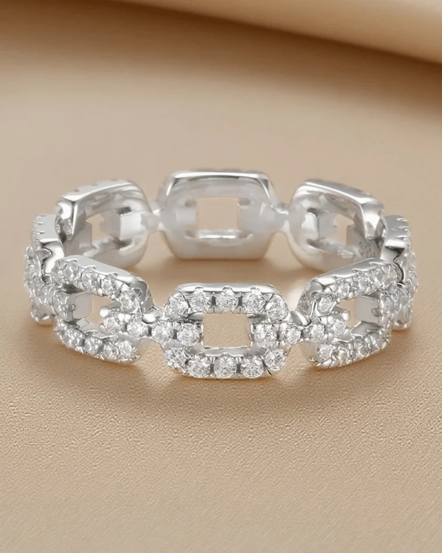 Half Eternity Twist Chain Ring 925 Sterling Silver Wedding Band