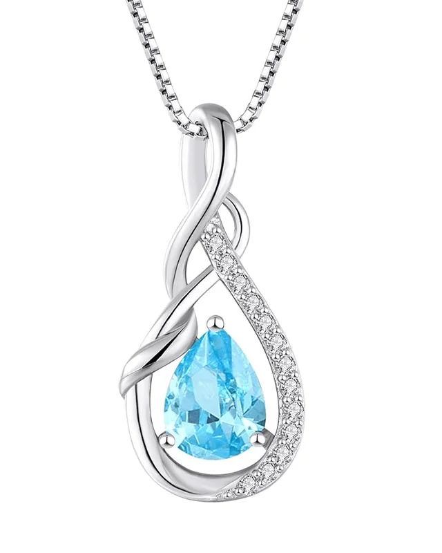Infinity Teardrop Pendant Necklace S925 Silver Birthstone Jewelry