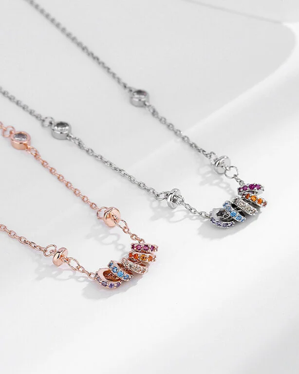 Luxury Hoop Rainbow Necklace S925 Silver Collarbone Chain