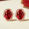 Oval Garnet Stud Flowing Year Design Birthstone Earrings