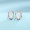 Oval Opal Halo Studs Earrings S925 October birthstone Jewelry