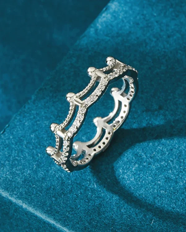 Princess Crown Ring 925 Sterling Silver Stackable Wedding Band