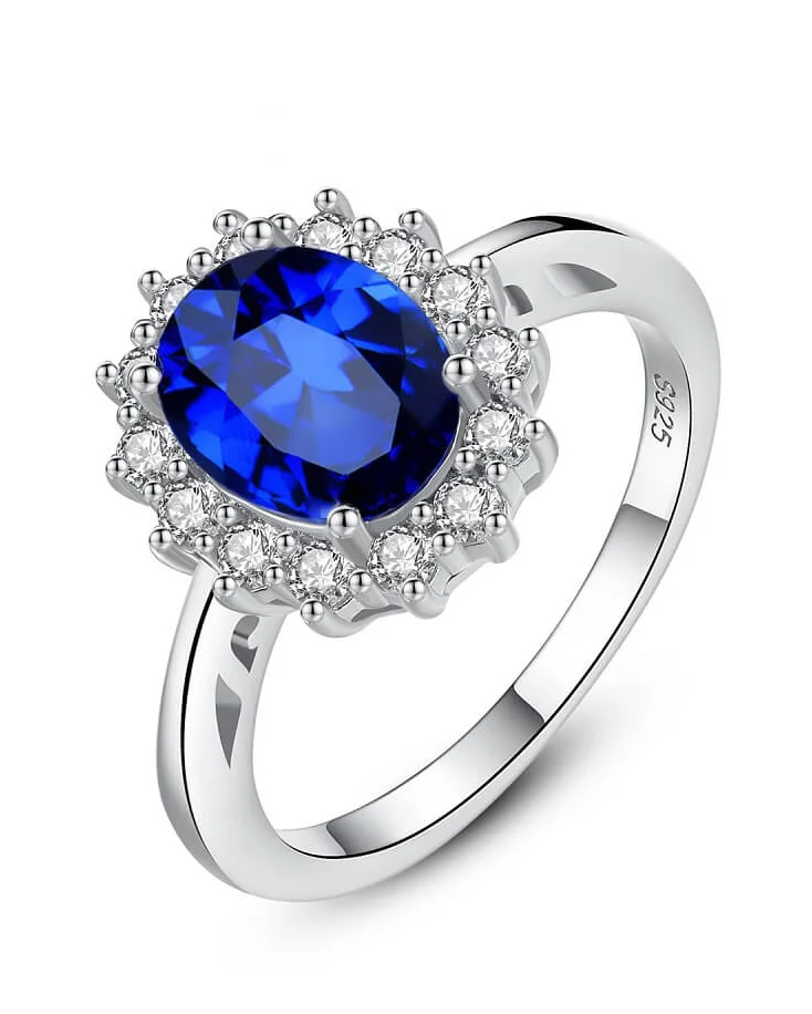 Princess Diana Ring Lab-Grown Blue Sapphire Rings
