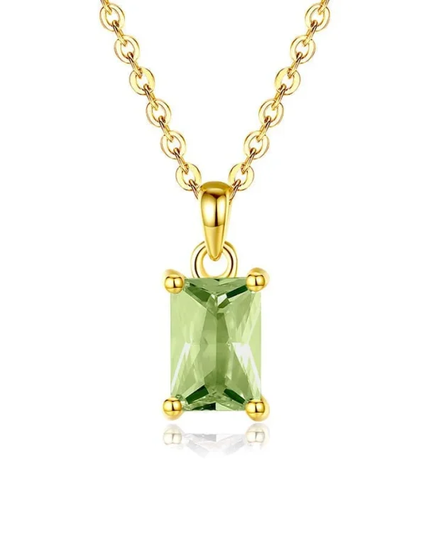 Rectangle S925 Peridot Necklace Pendant August Birthstone