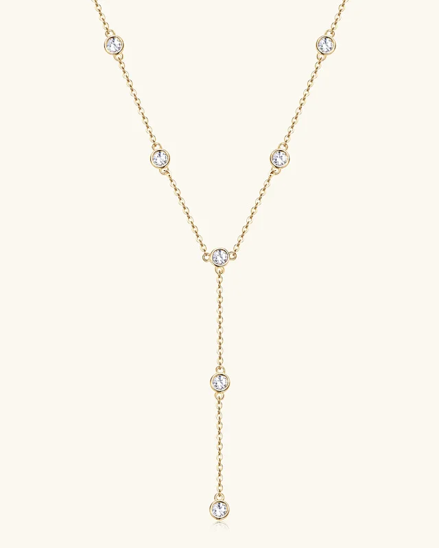 Lariat Drop Y necklace S925 Pendant Choker With Moissanite Stones