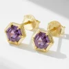 Hexagon Amethyst Stud Natural Birthstone Earring