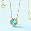 Hexagon March Aquamarine Birthstone Jewelry Necklace