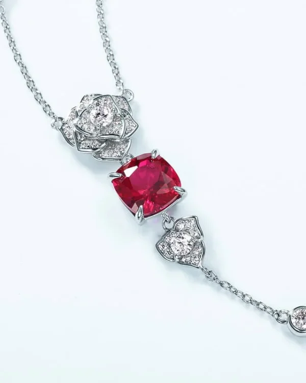 Lab Grown Ruby Rose Long Chain Necklace Birthstone Jewelry