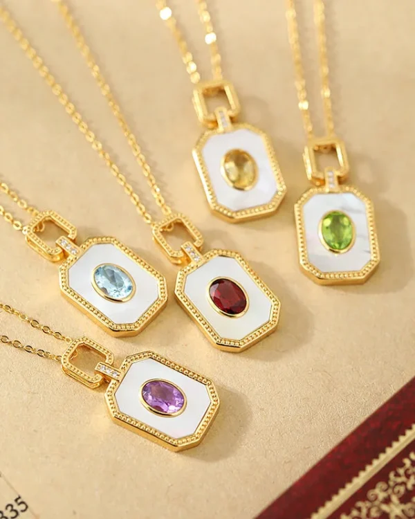 S925 Natural Crystal Necklace White Mother of Pearl Pendant